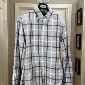 Men's Checkered Button-Down Shirt - Gray and Burgundy